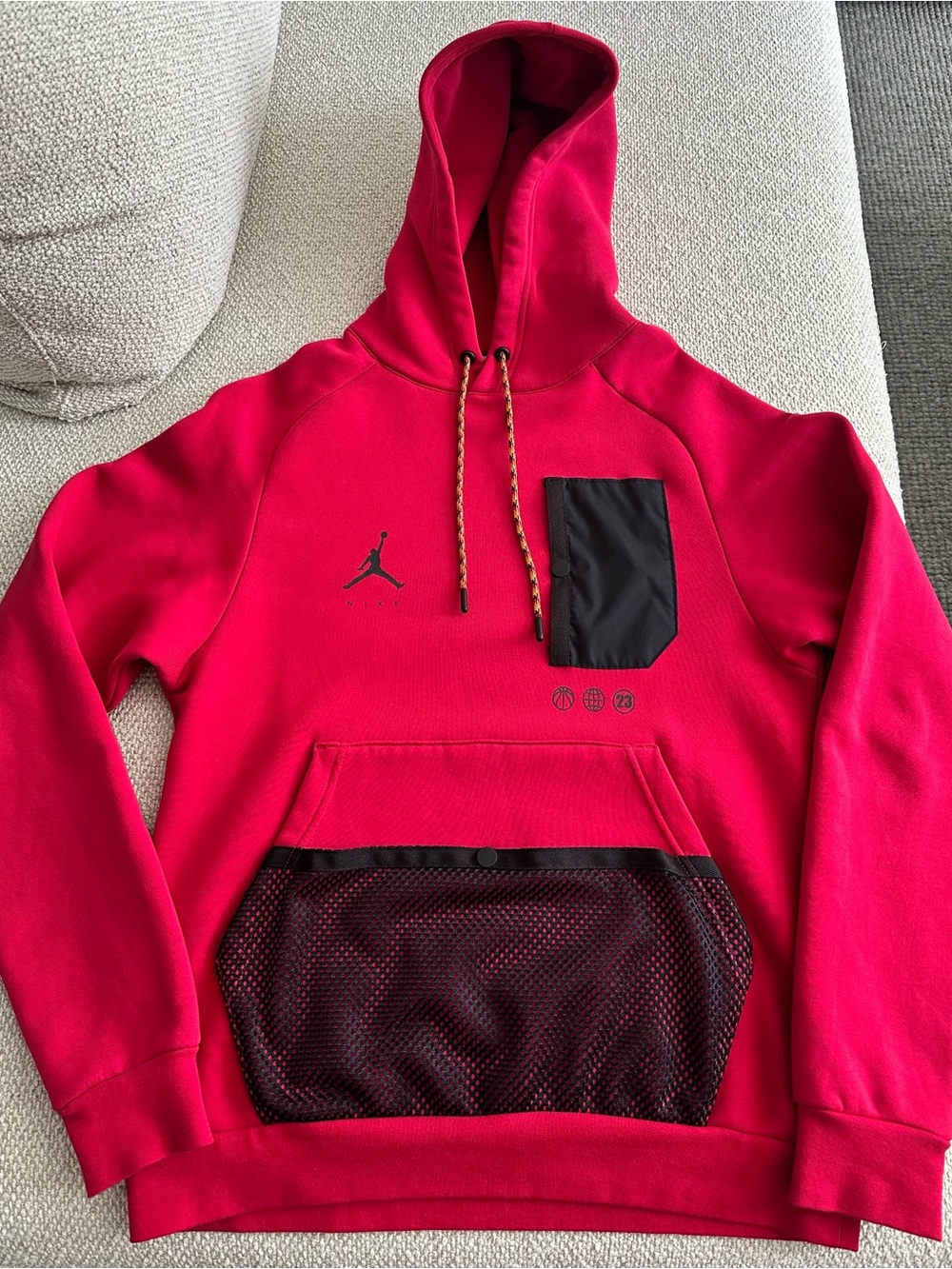 Jordan Red Fleece with Black Label and White Trim